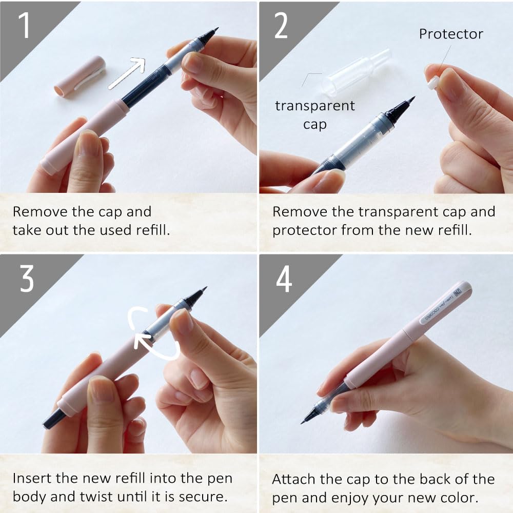Kuretake Jiglet Turpen COCOIRO Replacement Extra Fine Black Made in Japan (Black) Refill, Nib, Ink, (Black, Black)