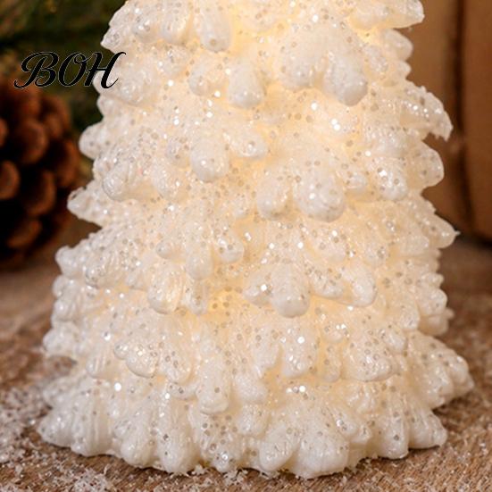 Fireplace Display Ornament Christmas Tree Night Light with Snow Effect, Battery Operated LED Pine Winter Home Atmosphere Lamp, Modern Style