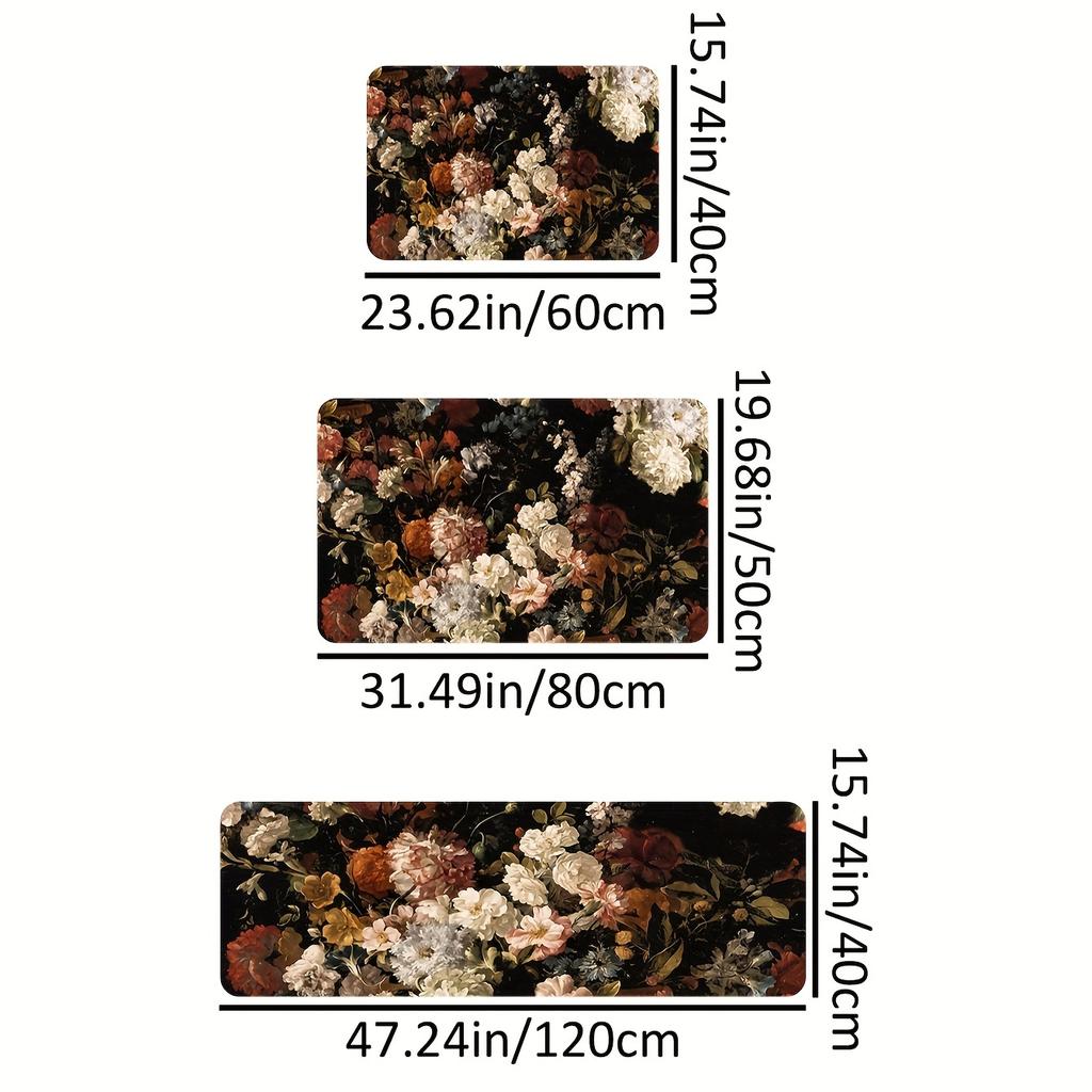 1Pcs Anti Fatigue Kitchen Rugs, Floral Print Waterproof Non-Slip Thick Cushioned Kitchen Mat Heavy Duty Comfort Standing Mat for Kitchen