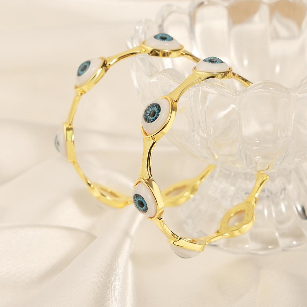 Hip Hop Style Women's Copper Plated Real Gold Ring Devil's Eye Open Bracelet Bracelet Style Personality Set