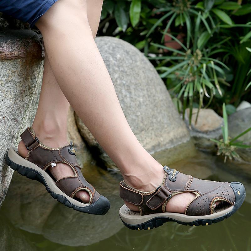 Летние мужские кожаные сандалии. Летняя обувь для отдыха. Мужская пляжная обувь. Удобная мужская обувь. Уличные мужские римские сандалии. Вьетнамки. Шлепанцы.