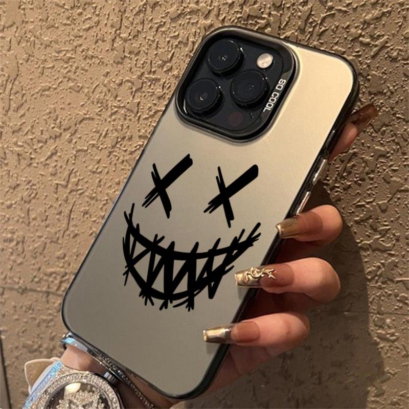 Smiling Devil Print Electroplate Silver IMD Phone Case For iPhone 16 15 14 13 12 11 Pro Max 7 8 Plus X 16E Shockproof Hard Cover