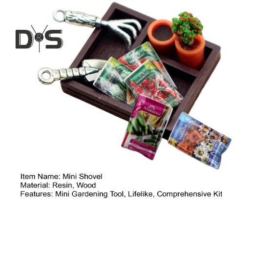 Мини-садовая лопата, набор из смоляных горшков, модель растения с деревянной коробкой, миниатюрная лопата, грабли для кукол, сад, балкон, реквизит для фотосъемки
