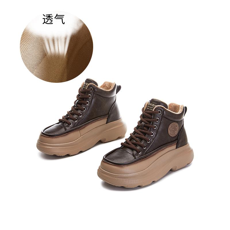 Foam sole leather spring high-top single shoes 2025 new thick-soled heightening little white shoes women's casual versatile women's shoes trend