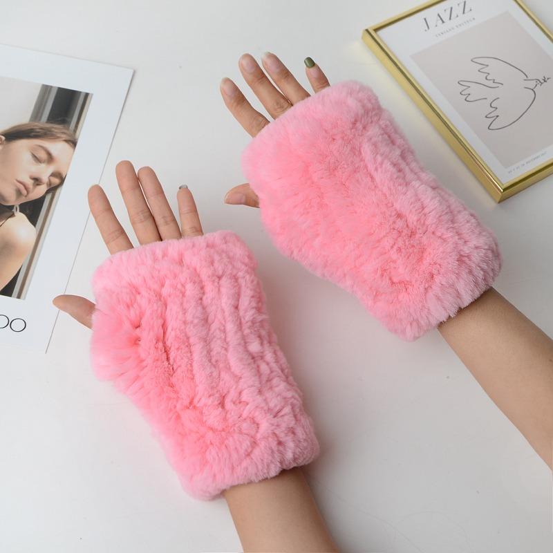 Новые женские вязаные варежки из 100% натурального меха кролика рекс, зимние теплые женские перчатки без пальцев из натурального меха, вязаные меховые варежки ручной работы
