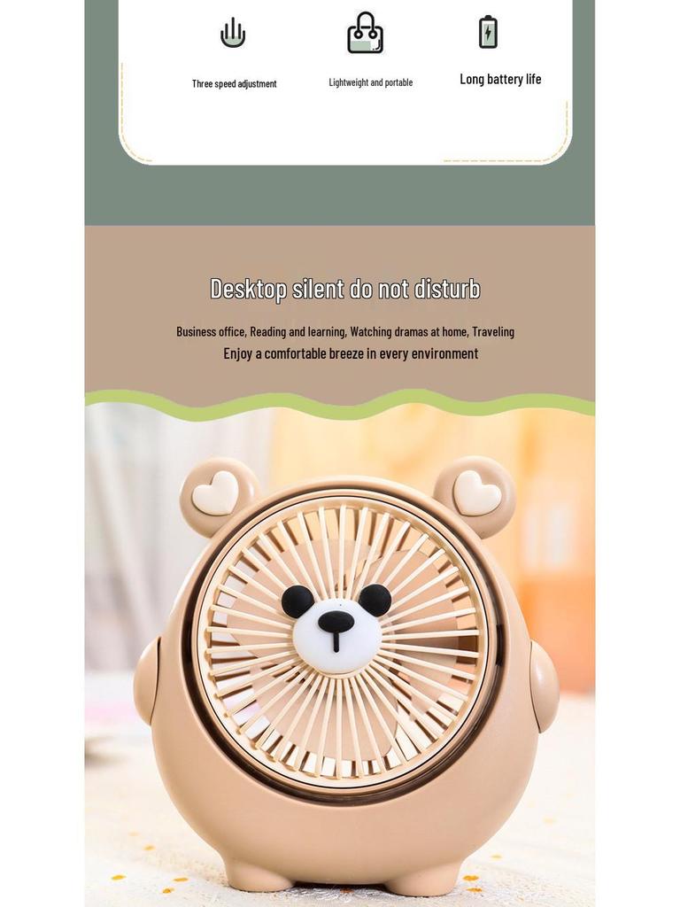 USB Rechargeable Puppy-Themed Fan, 3-Speed Adjustable, Ideal for Desktop and Bedside Use