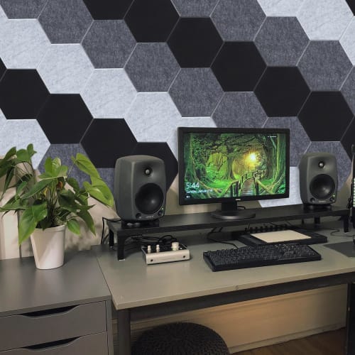 Звукопоглощающие шестиугольные панели AGPTEK, 30x26x0.9см, упаковка 12 штук, полностью самоклеящиеся, звукоизоляционные панели высокой плотности, самоклеящаяся звукоизоляционная панель