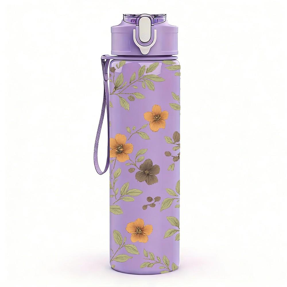 1PC Vintage Botanical Floral 750ml Color Plastic Sports Water Bottle Leakproof Flip Straw Lid Suitable for Sports Office Home Use