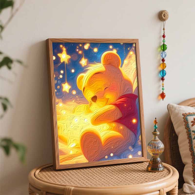 Disney oil painting Winnie the Pooh star light art handmade diy painting home decoration gift