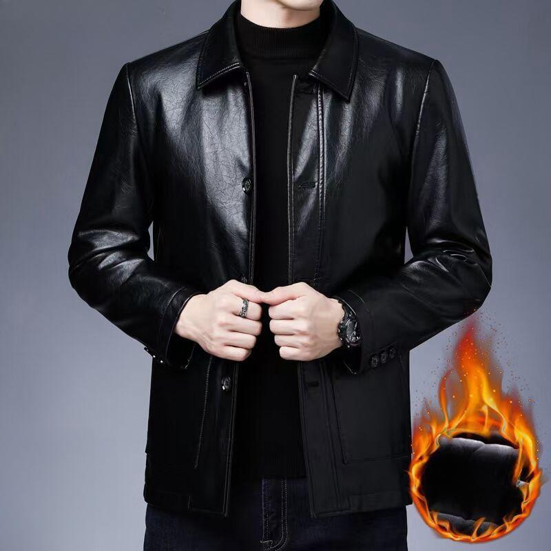 Мужское кожаное пальто плюс бархатное тонкое пальто осенне-зимняя мотоциклетная куртка с лацканами мужская повседневная куртка из натуральной кожи из овчины