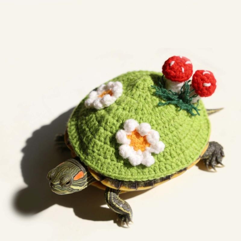 Lovely 3D Mushroom and Flower Knitted Sweater for Pet Turtles Soft Comfortable Fabric for Costume Parties