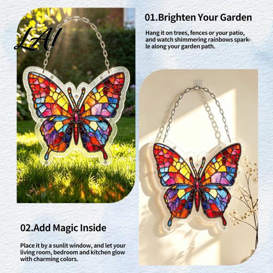 Colorful Glass Effect Suncatcher Acrylic Puzzle Butterfly for Window Stained Jigsaw Easy to Hang Ornament Window Hanging Decoration Indoor