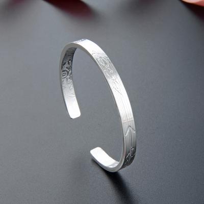 S999 Полностью серебряный резной браслет LOVE Корейское издание Английская мода Открытый браслет, маленький и уникальный дизайн, браслет из цельного серебра