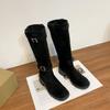 Зимние новые рыцарские сапоги модные сапоги-чулки интернет-знаменитости с длинным голенищем до колена на толстой подошве женские универсальные повседневные