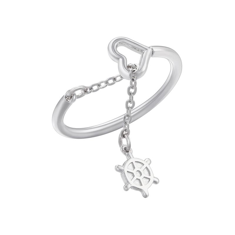 ZHUKOU Simple Heart Finger Chain Rings Pull Adjustment Finger rings for women Tassel charms chains rings VJ471