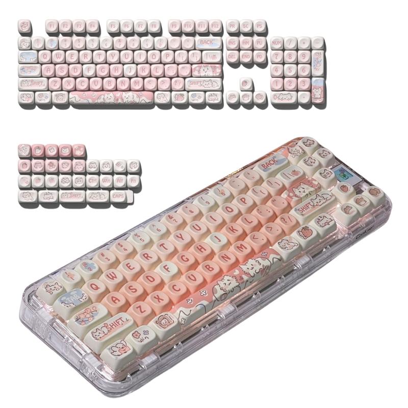 Колпачки клавиш MOA высотой 132 штуки, сублимированные цветом, набор колпачков для клавиш «Клубничный котенок», кастомизация для механических клавиатур