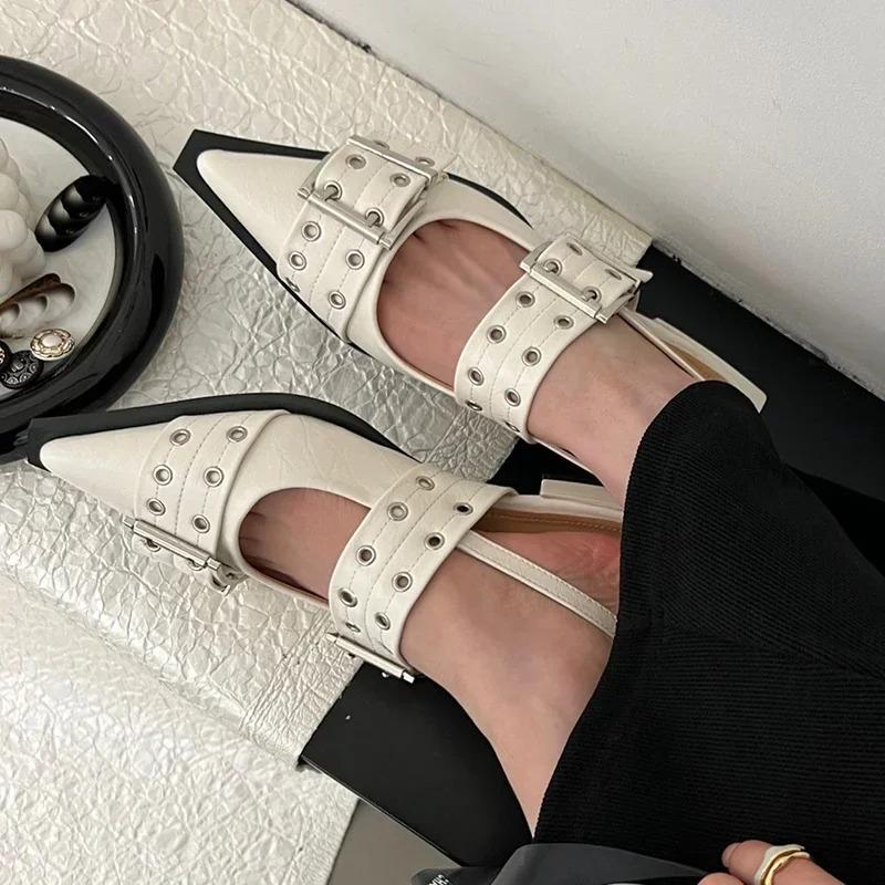 Женская обувь на плоской подошве 2024, дизайнерская роскошная модная женская обувь с пряжкой на плоской подошве, повседневные женские сандалии с острым носком и босоножками на плоской подошве
