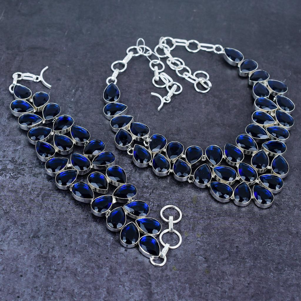 Natural London Blue Topaz Gemstone 925 Sterling Silver Jewelry Set A3L01