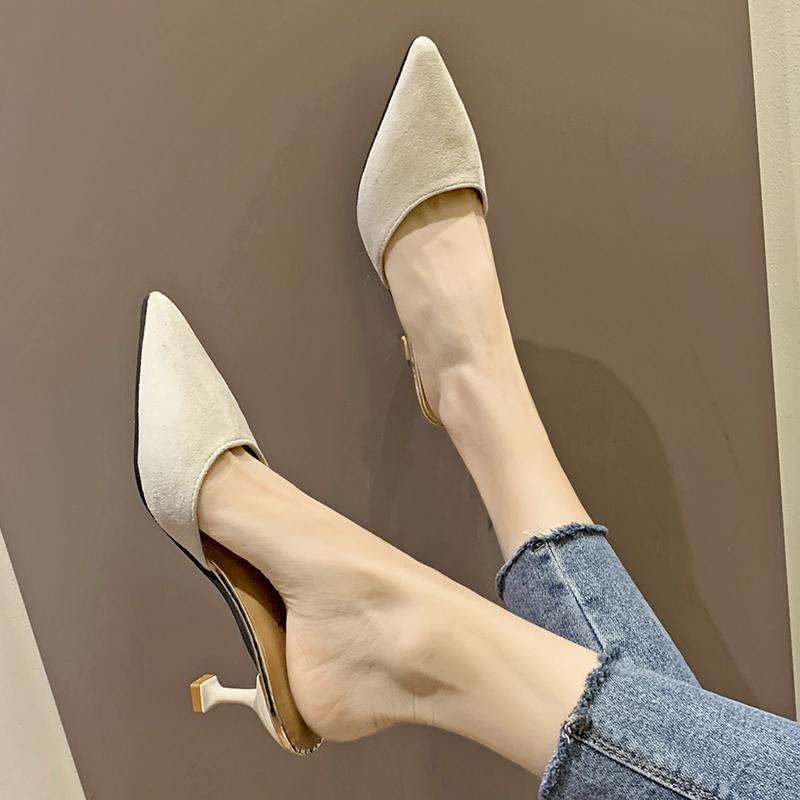 Summer Women's Pointed Toe Thin Heel Mules New Shallow Heeled Shoes for Women Outdoor Dress Party Women's High Heel Slippers