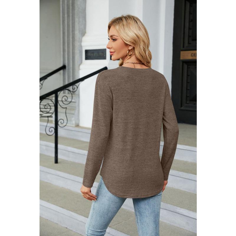 YYFS Women's Fashion Casual Spring Fall Solid Color Print Long Sleeve O-Neck Blouses & Shirts