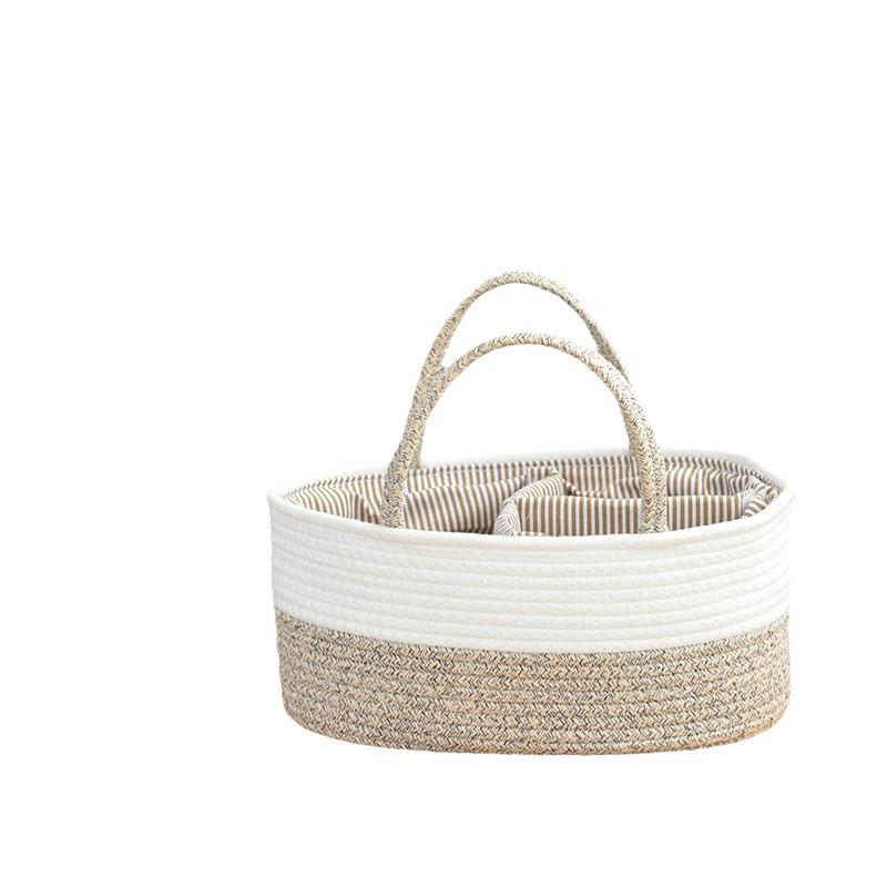 Однотонная хлопковая сумка для подгузников со съемными перегородками и проволочной корзиной для детских принадлежностей