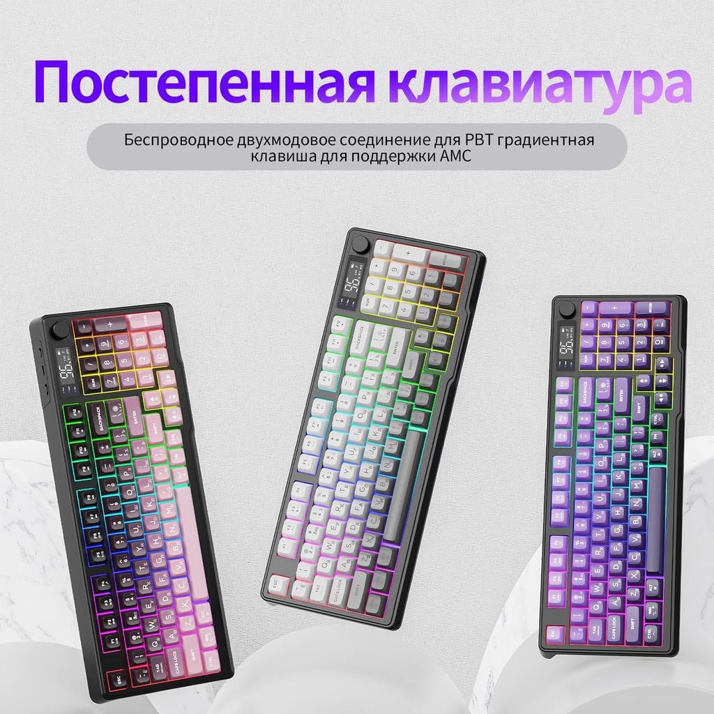 Беспроводная игровая клавиатура Free Wolf M96 с двойным режимом Bluetooth, PBT-колпачками и дисплеем (русская раскладка)