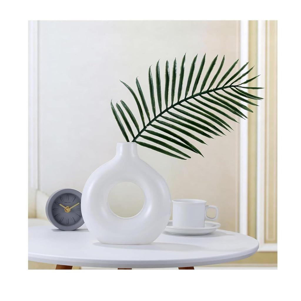 Ceramic Donut Vase, Flower Vase Pampas Grass Vase, Vase Home Decor Centrepiece Decor for Home, Office, or Gifts-Vase Only - (White, 6 Inch)