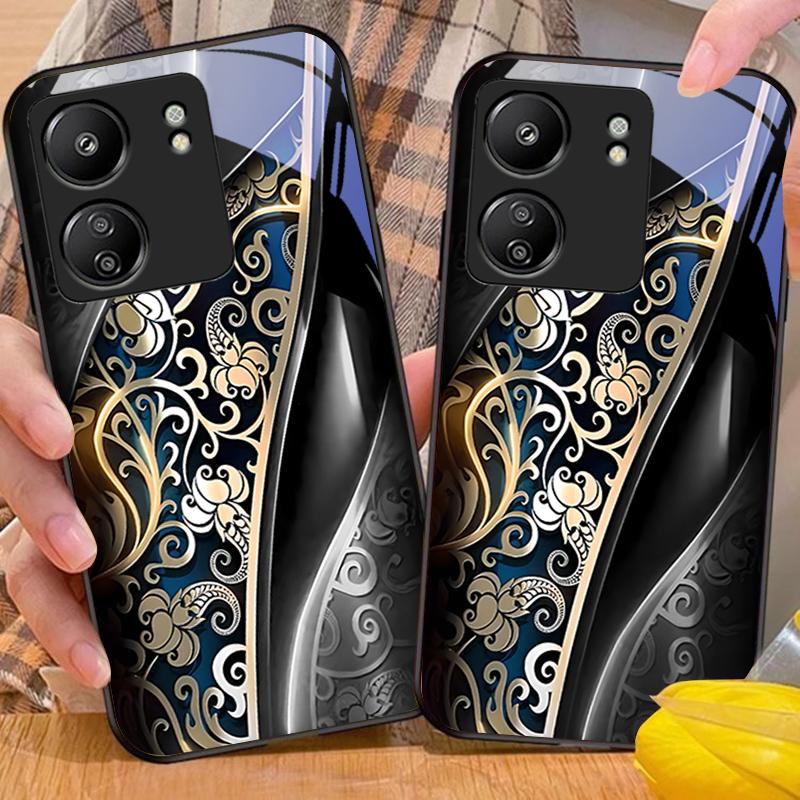 Jinmai Красно-фиолетовый Для Xiaomi Redmi 13C Note13 12 Pro Plus 5G Note 9 13T Pro POCO X6 F5 F6 Черный Чехол для телефона из закаленного стекла
