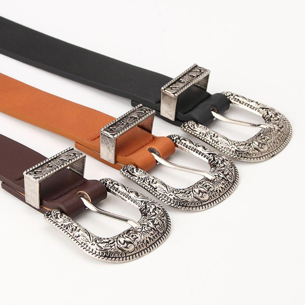 Carved Vintage PU Leather Waist Strap Pin Buckle Belt All-Match Belt Dress Waistband