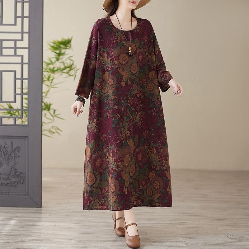 Весеннее цветное платье в стиле «отпуск», для путешествий в стиле ретро, свободное, повседневное, большого размера, с длинными рукавами, из хлопка и льна