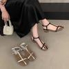 Fashion SUOJIALUN Summer New Brand Women Sandal Shoes Fashion Narrow Band Ladies Elegant Gladiator Shoes Square Low Heel Dress Slides