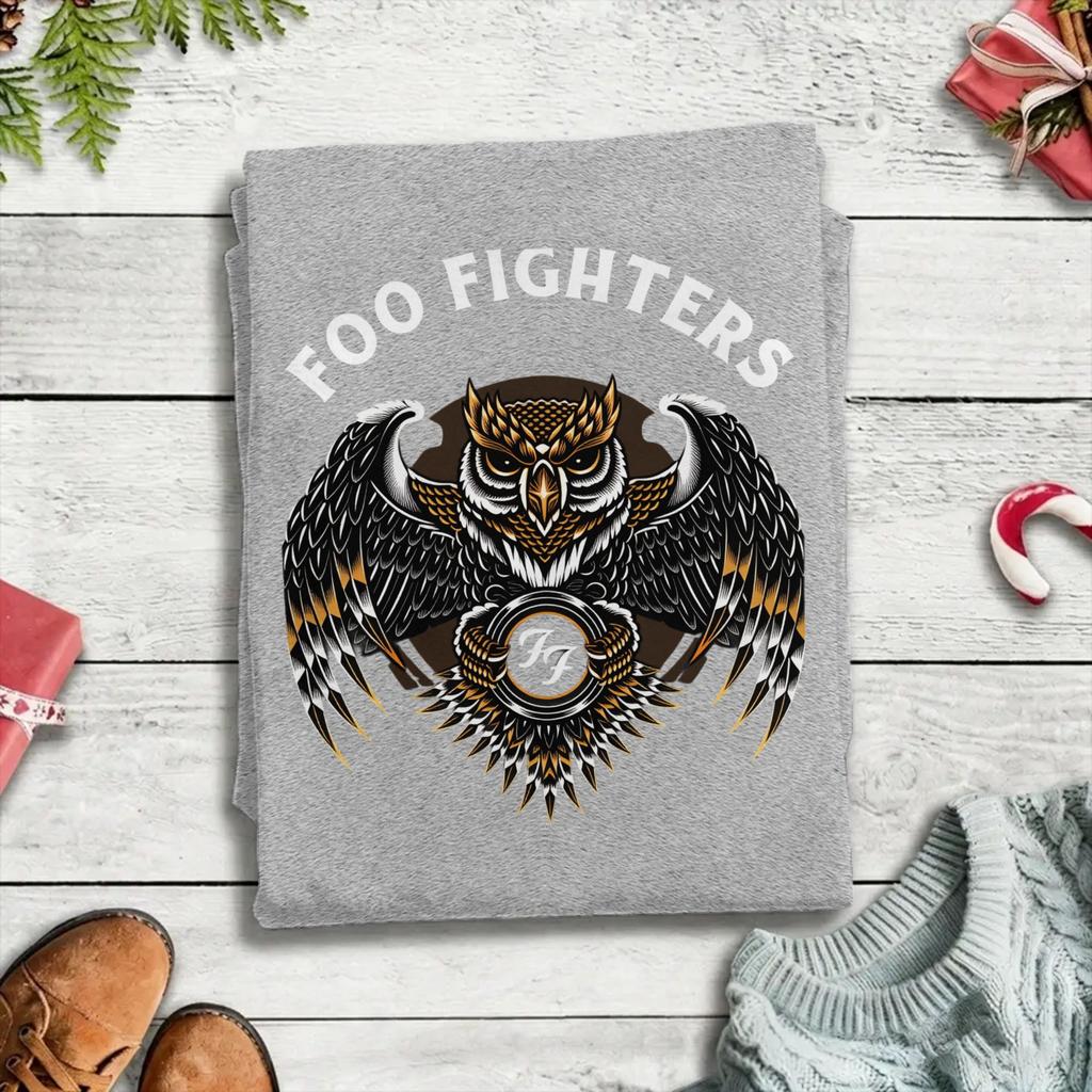 Винтажная футболка Летняя Foo Fighters Сова Хип-хоп Футболки Чистый хлопок Футболка для унисекса Y2K Повседневная Большой размер Короткий рукав Одежда