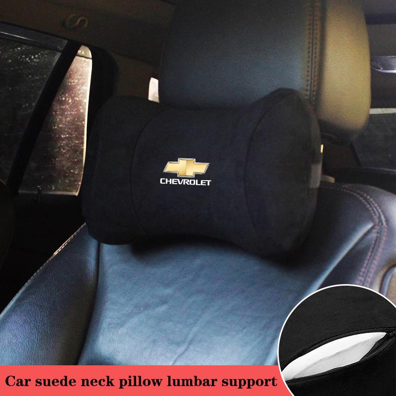 AABHE1 Suede Car Headrest Soft Memory Foam Comfort Lumbar Support Pillow Auto Interior For Chevrolet Spark Captiva Cruze Z71 Aveo Onix