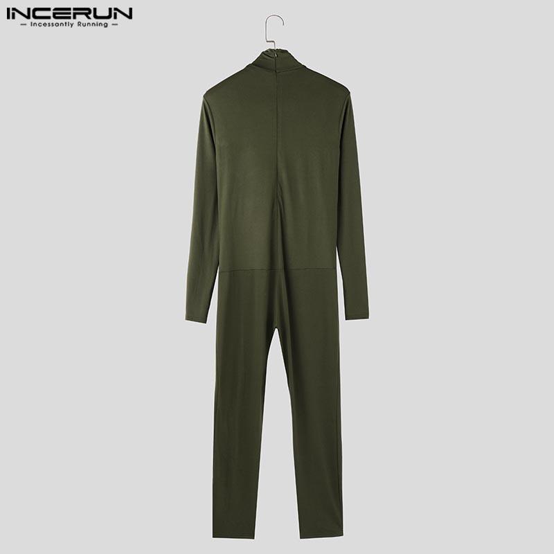 INCERUN Мужские комбинезоны с длинным рукавом в сетку в стиле пэчворк, длинные, домашняя одежда, облегающие комбинезоны