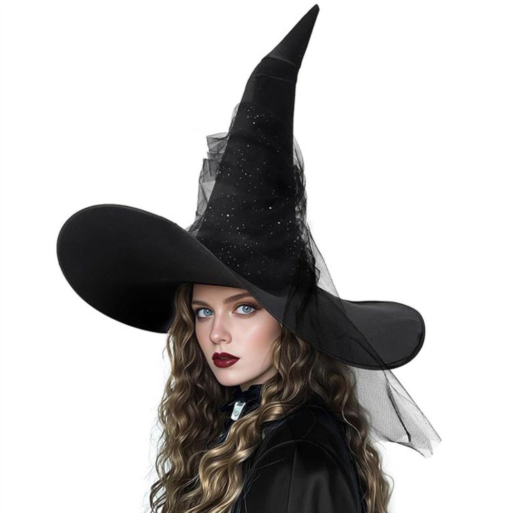 With Veil Halloween Witch Hat Mesh Yarn Cover Masquerade Cap Cosplay Accessories Women's Costume