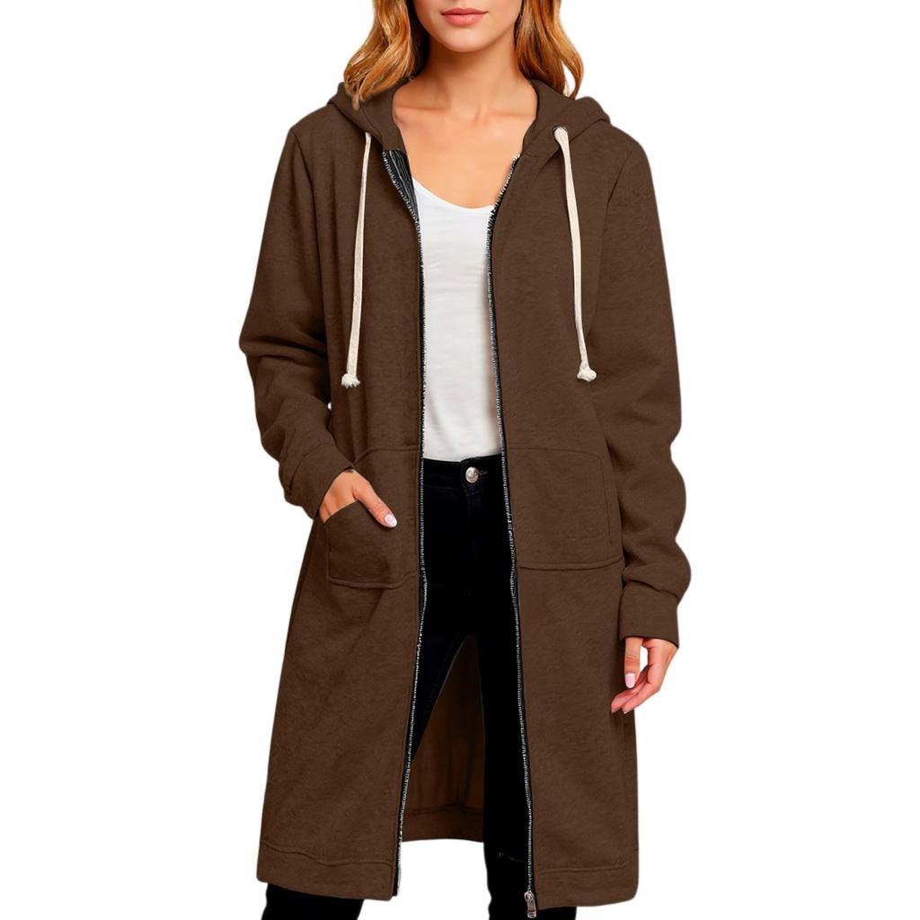 Women's Loose Zipper Cardigan Sweatshirt Long Jacket