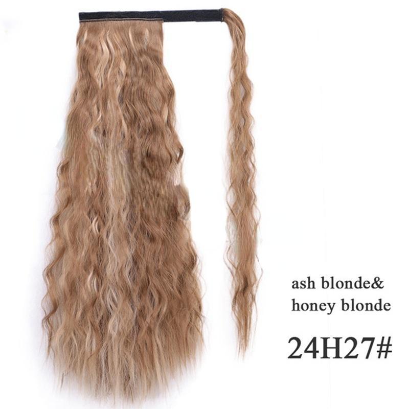 Long Ponytail Synthetic Hairpiece Wrap On Clip Hair Extensions Ombre Brown Pony Tail Blonde Hair