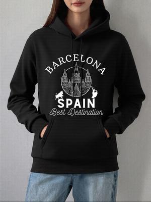 Барселона Испания Лучшее Направление Принты Толстовки Женские Зимние Флисовые Теплые Пуловеры Базовые Толстовки с Карманом Повседневная Женская Одежда