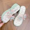 Баотоу полутапочки женские летние новые прозрачные стразы цветы фея ветер плоская подошва рыбий рот одна полоса прохладные тапочки