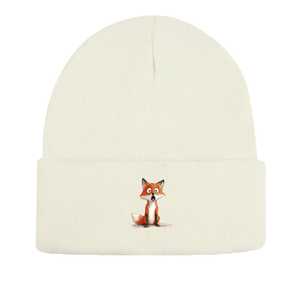 Зимняя вязаная шапка с изображением лисы из мультфильма, шапка-манжета с изображением женщины-животного, модные шапки-бини с помпоном, вязаная шапка-бини