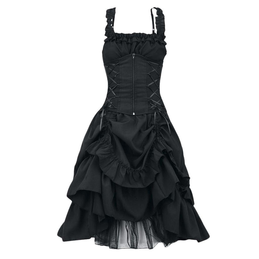 Women's Plus Size Gothic Corset Dress Vintage Lace Up Ruffle Layered Halloween Cosplay Prom Evening Party Formal Dress