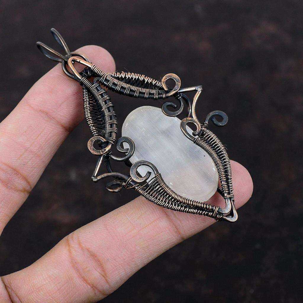 Селенит Друзы Подвеска Медная проволока Обернутая подвеска Селенит Друзы Ювелирные изделия Удивительная подвеска Подвеска из драгоценных камней для подарка Медные украшения ручной работы