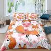 Girls Cartoon Fox Duvet Cover Set Cute Fox Bedding Set Kawaii Animals Comforter Cover Botanical Floral Bedspread Cover Full Size