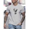 Men's Summer 100%  Fashionable Casual Loose Sports Deer Head Pattern Printed Round Neck Short Sleeved T-shirt Top