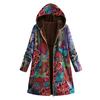 Womens Winter Warm Outwear Floral Print Hooded Pockets Vintage Oversize Coats