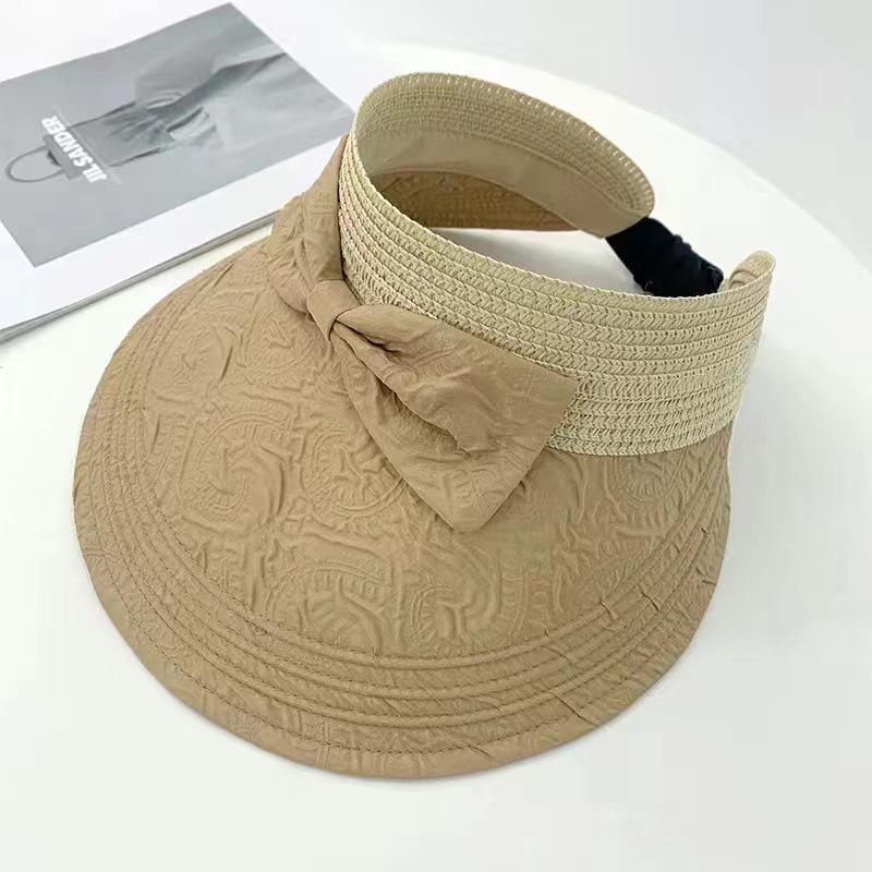 Летняя маленькая свежая женская соломенная косичка маленькая плиссированная пустая шляпа с бантом козырек большая подвесная шляпа от солнца с солнцезащитным кремом
