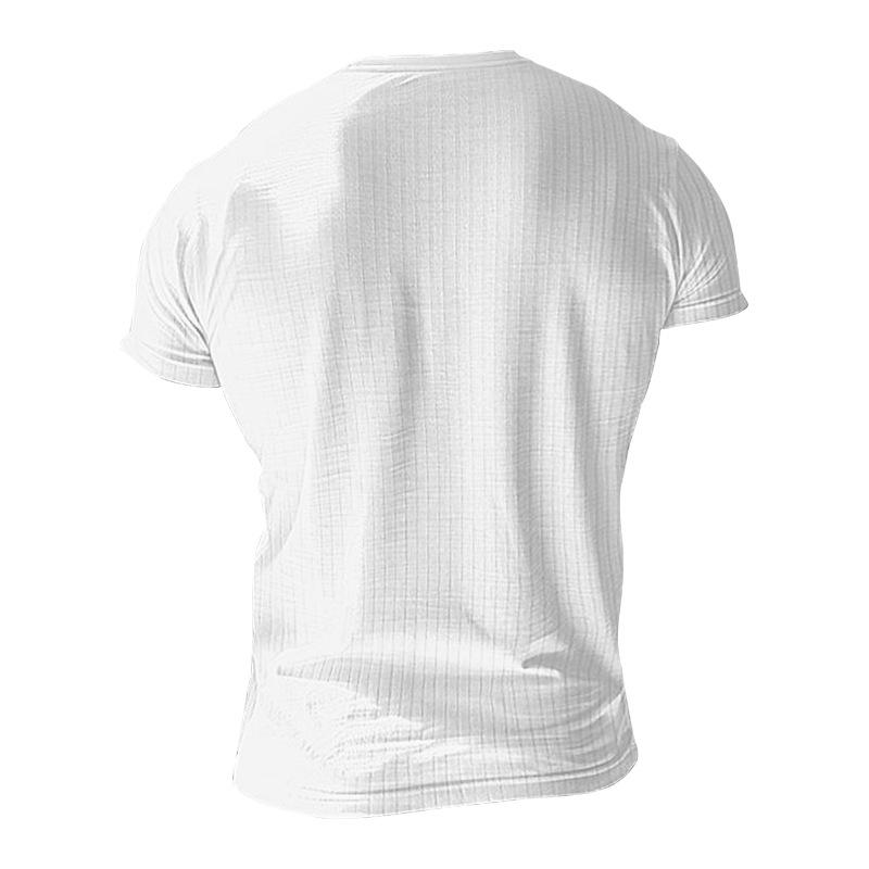 Мужская облегающая футболка-henley в рубчик, короткий рукав, однотонная, повседневная, летняя