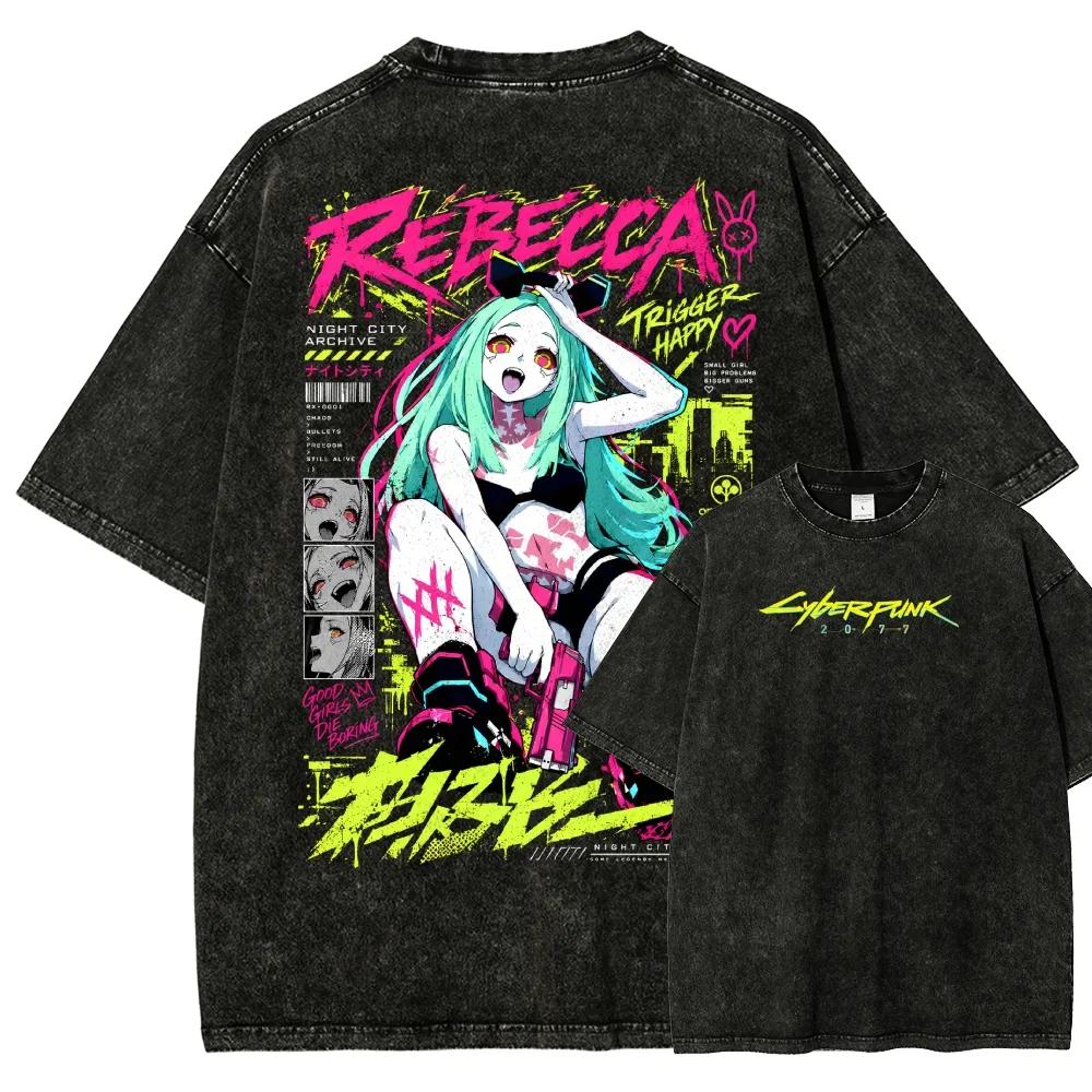 Cyberpunk Cotton T-shirt Men Women Washed Hip Hop Heavyweigh Streetwear Oversized Hip Hop Y2k Harajuku Short Sleeve Female Male Clothing