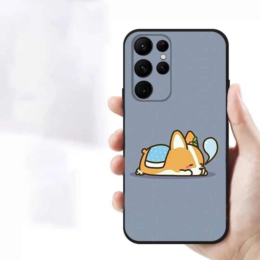 Милый щенок корги Чехол для телефона для Samsung S23,23,22,30,21,10,9,Note20 Ultra,Lite,Ultra,5G,Plus,FE,Черный мягкий чехол