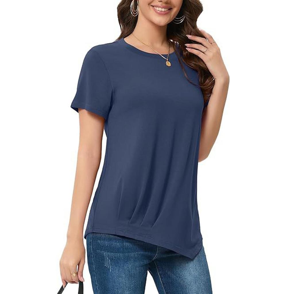 Женские летние топы с короткими рукавами, однотонные рубашки с круглым вырезом, повседневные футболки